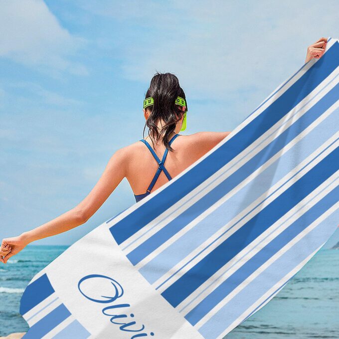 Personalized Stripes Beach Towels with Name for Adults & Kids - Image 2
