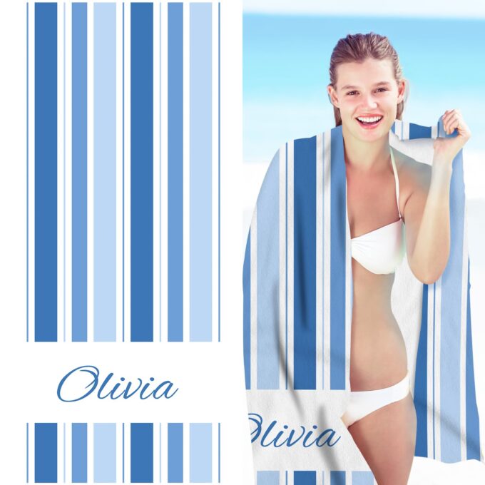 Personalized Stripes Beach Towels with Name for Adults & Kids