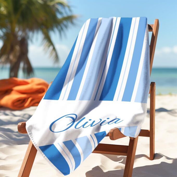 Personalized Stripes Beach Towels with Name for Adults & Kids - Image 7