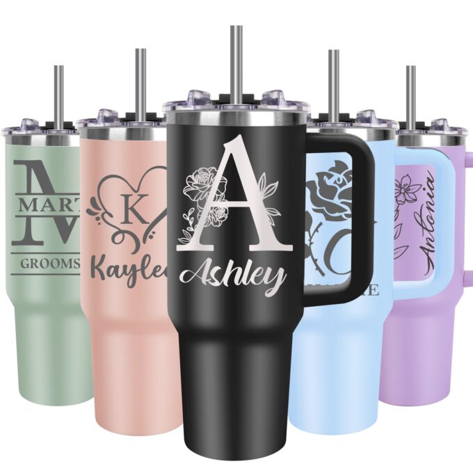 Personalized 40 oz Tumbler with Handle and Straw